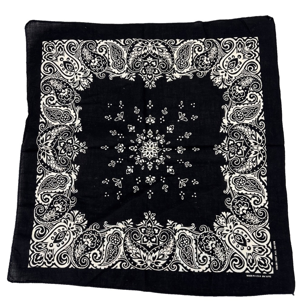 Fast Color Black White Bandana All Cotton Selvedge Edge Vintage RN 14193
